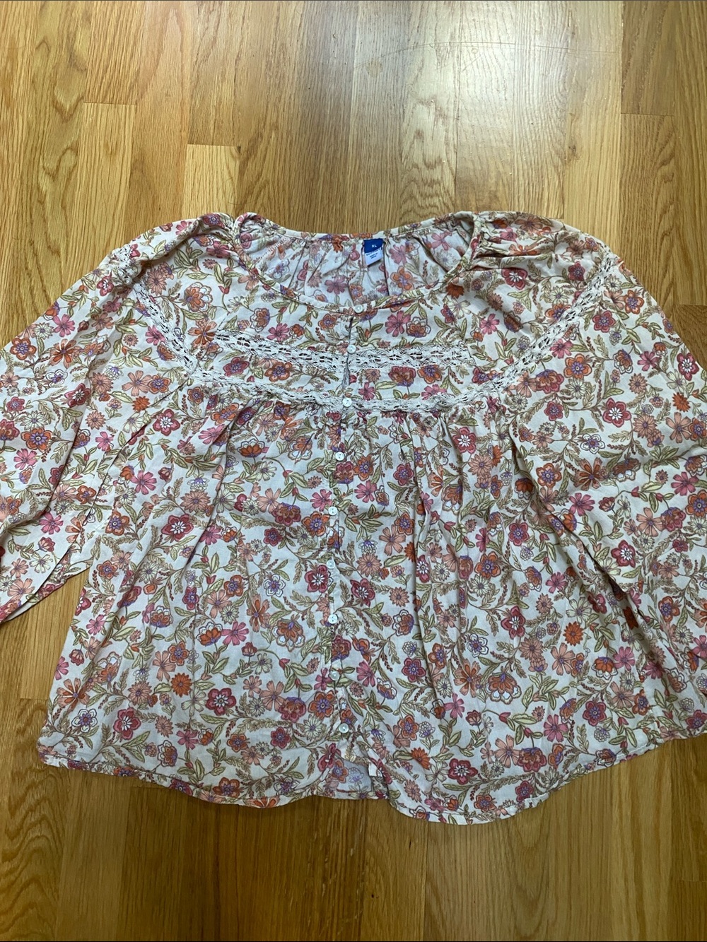 Old Navy Floral Peasant Tunic - Pink & Cream & Green